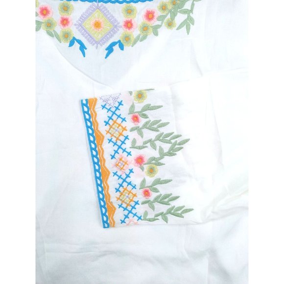Embroidered Boho Blouse Top Women Medium Bohemian Higustar White Floral Peasant - Picture 5 of 9